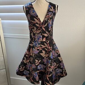 Venus Jacquard Floral V-Neck Sleeveless Dress - Black and Blue